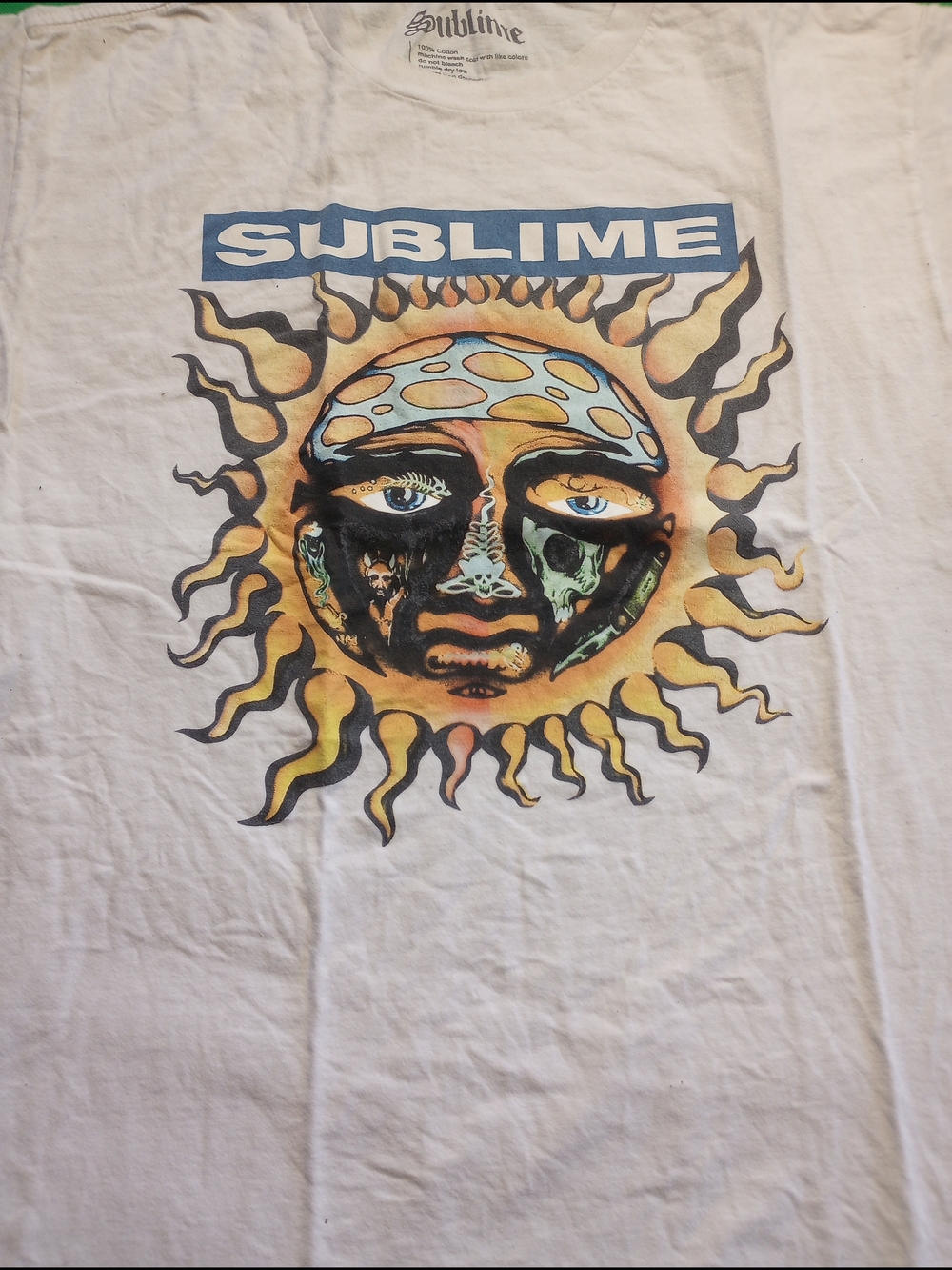 Sublime Sun Graphic Tee - White with Yellow & Blue Sunface Size Large